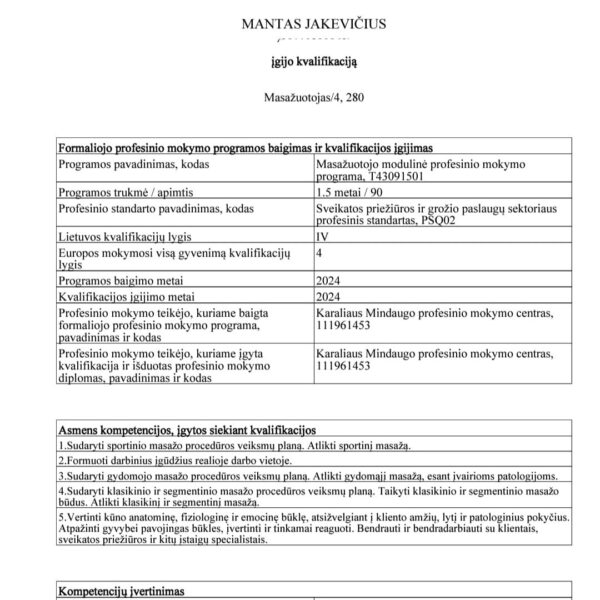 Gydomojo masažo specialistas Šiauliuose