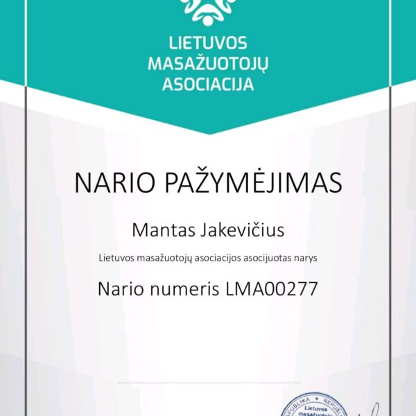 Masažuotojų asociacijos narys